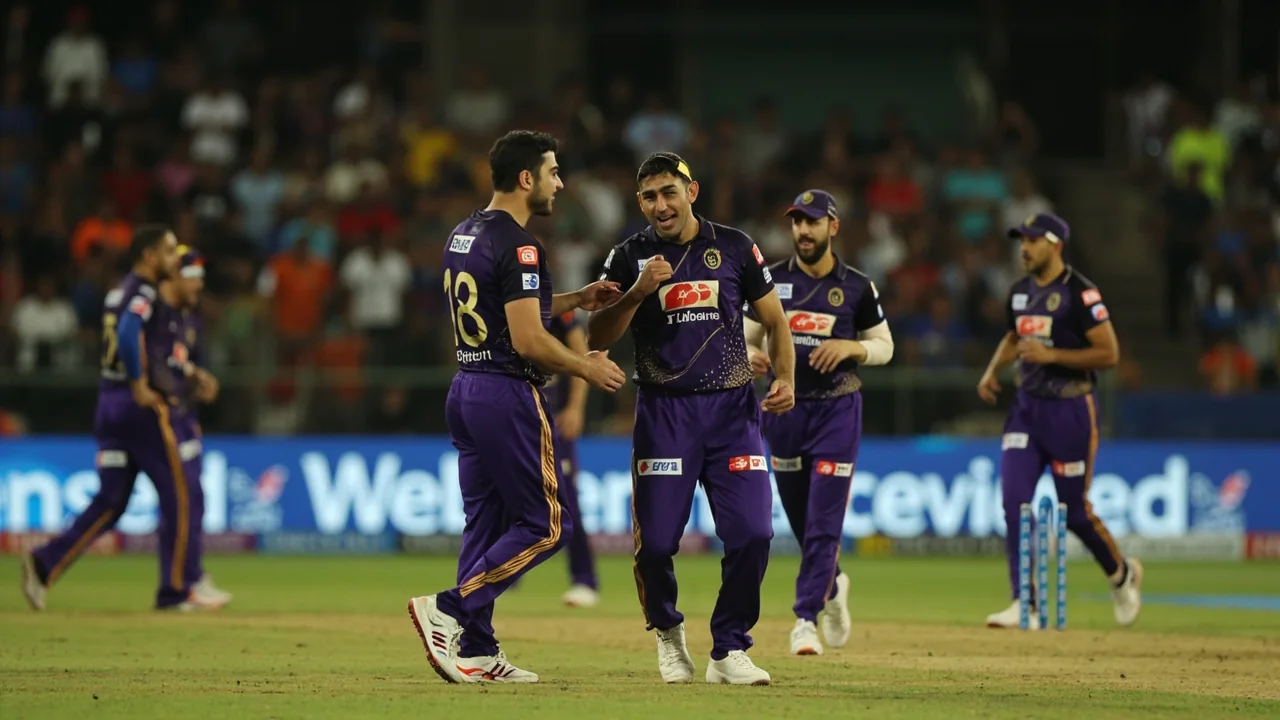 Cricket field with players in position during an IPL fixture