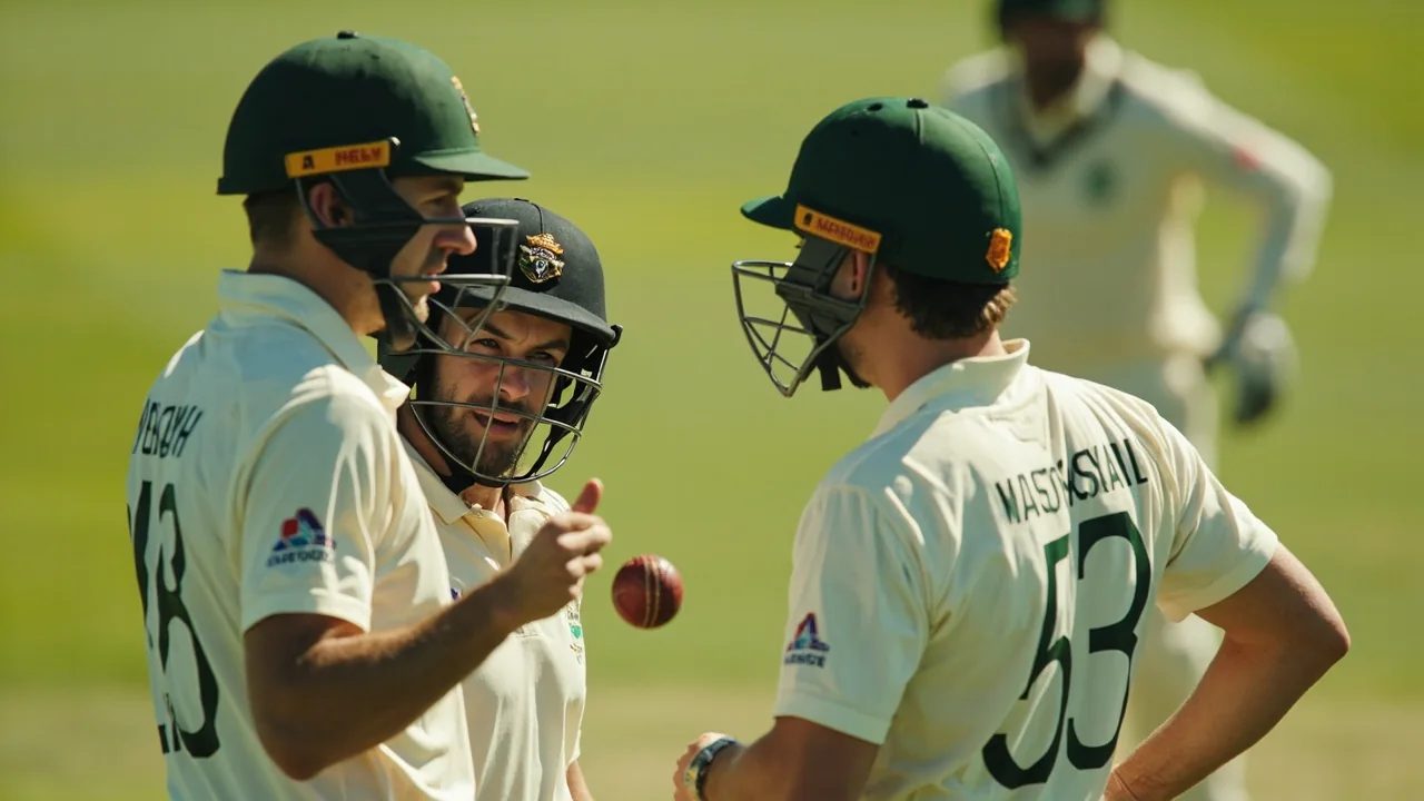 Cricket field with players in position during a match in South Africa